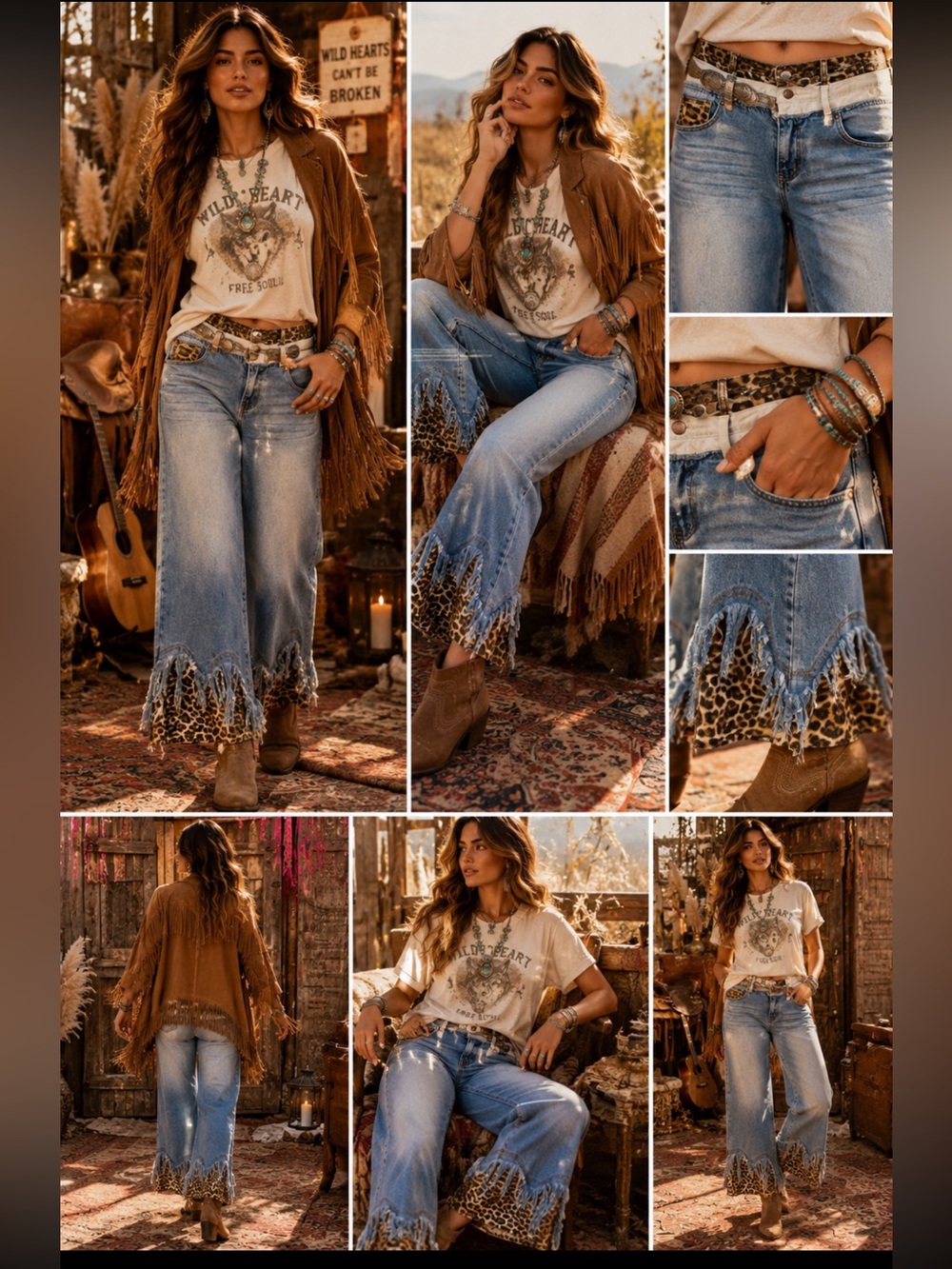 🆕 Oli & Hali Washed Denim Double Waist Jeans Leopard trim Wide-Leg 
NWOT - Picture 3 of 14